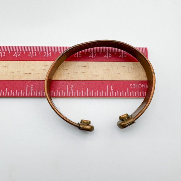 Vintage Copper Magnetic Cuff Bracelet Woven Brass Silver Tone Mixed Metal Retro - Picture 9 of 9